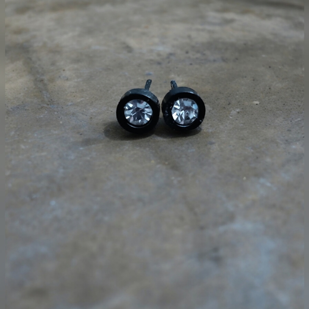 Rhinestone Earrings with Black Trim